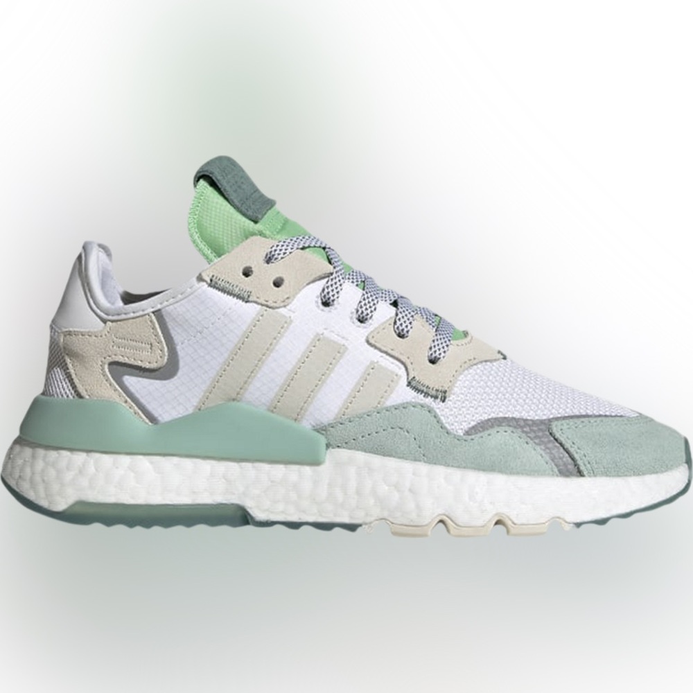 Adidas Women Nite Lace Up Jogger Shoes, White/Sage/Grey size 7 W